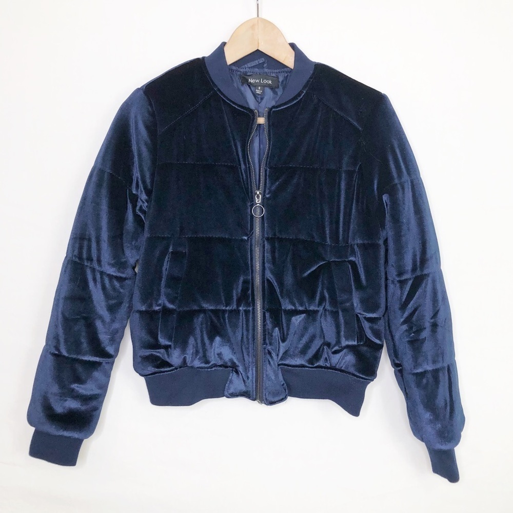 NEW Look navy blue velvet bomber jacket